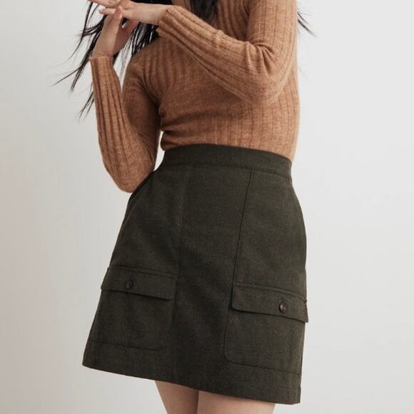 Madewell Wool Blend Heather Green Cargo Mini Skirt NWT - Picture 1 of 11